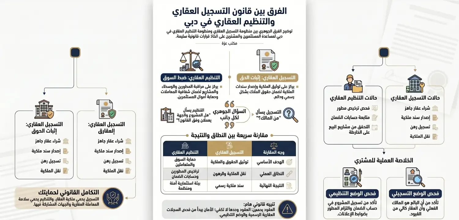 مقارنة التسجيل والتنظيم العقاري بدبي