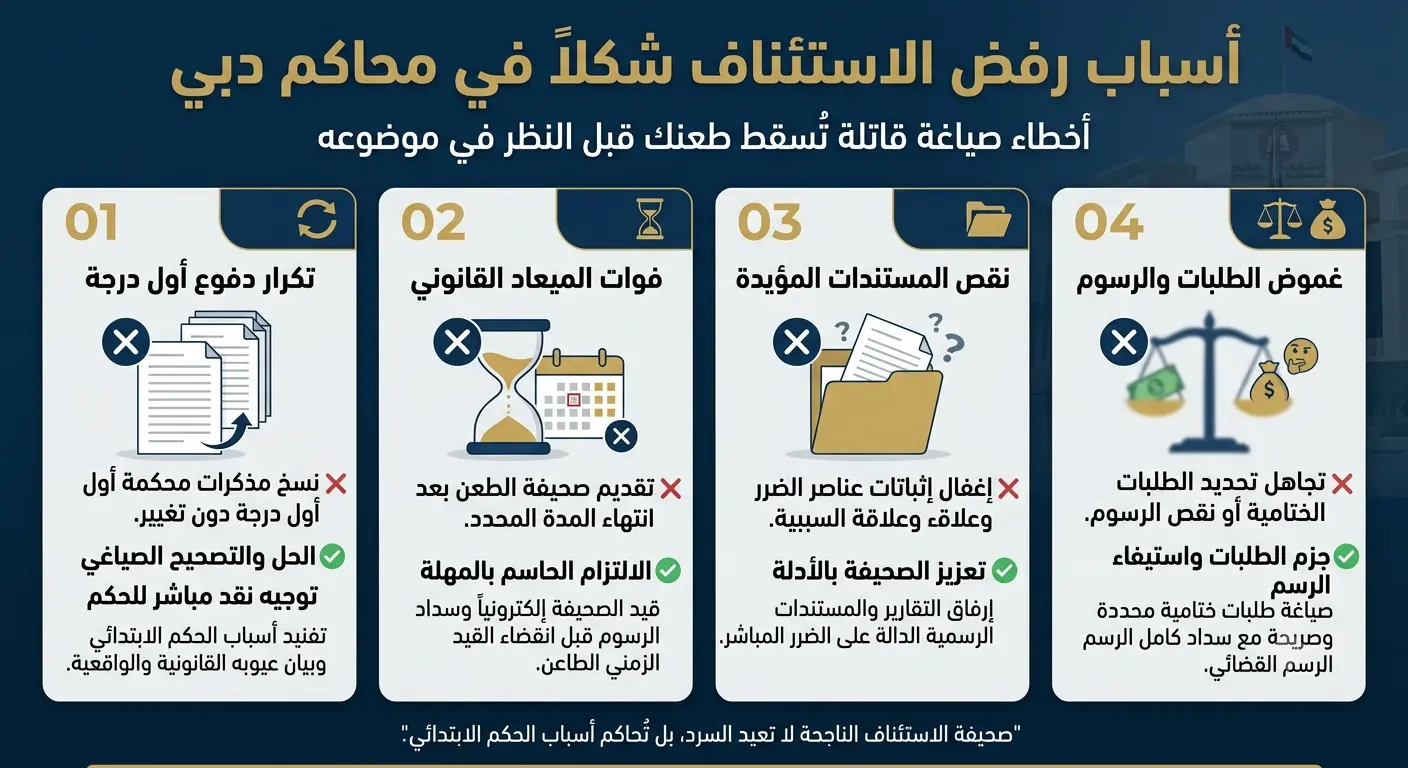 أخطاء الصياغة الشائعة التي تؤدي لرفض الاستئناف