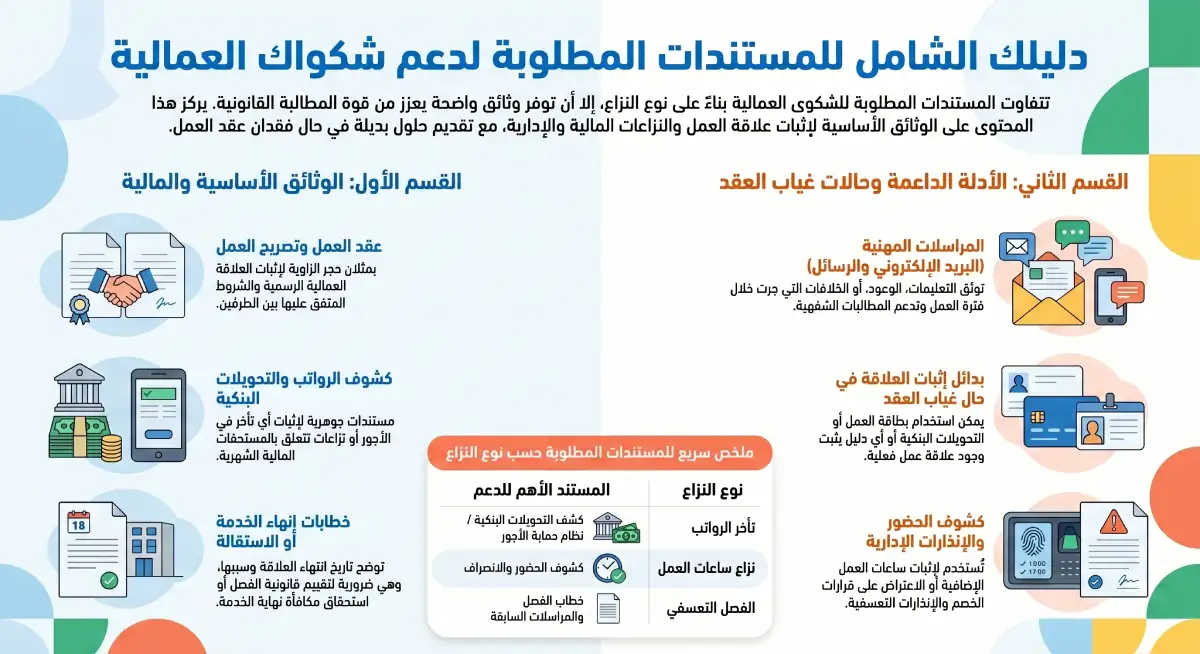المستندات المطلوبة لدعم الشكوى العمالية
