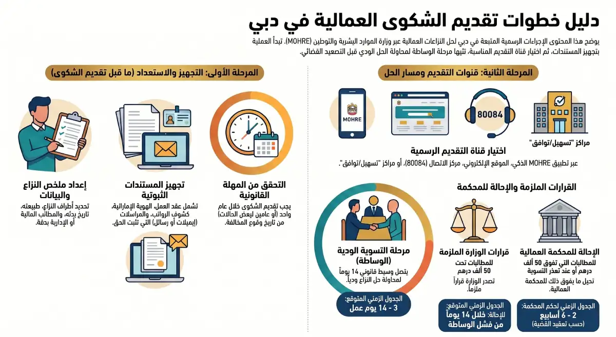 خطوات تقديم شكوى عمالية في دبي
