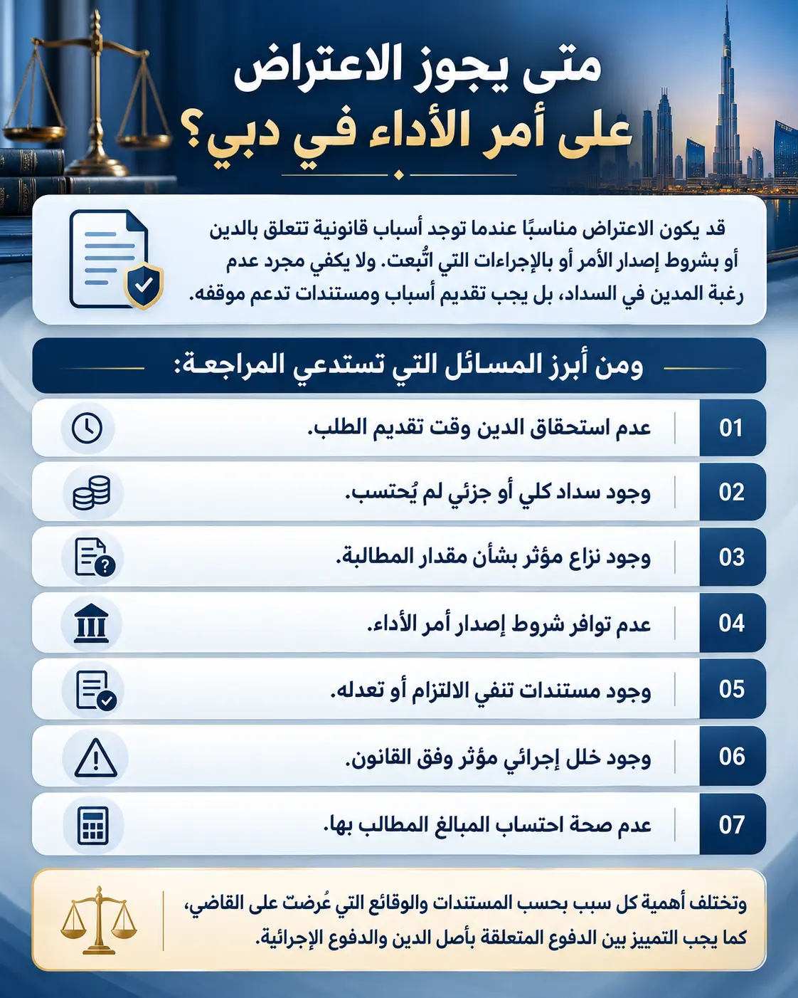 متى يجوز الاعتراض على أمر الأداء في دبي